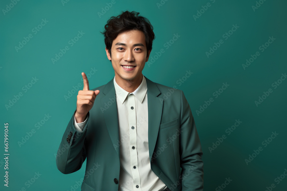 Poster professional man wearing suit and pointing directly at camera. this image can be used to convey auth
