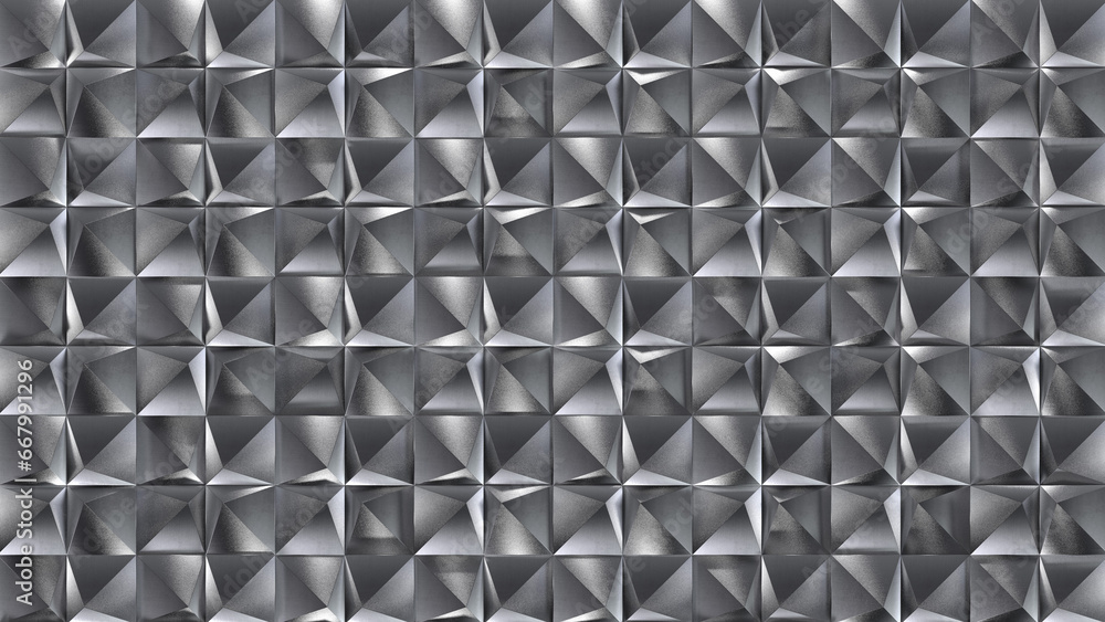 Poster convex metal square cubes star geometric tile background. bulging metallic digital mosaic pattern. c