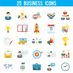 business and management icons set, flat vector illustration