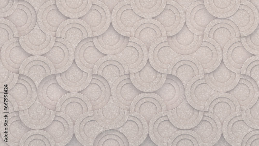 Poster convex concrete circle stones geometric tile background. bulging rings half digital mosaic pattern. 