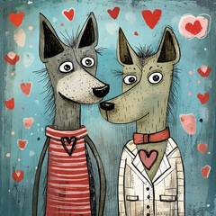 Cute dog couples in love Perfect for Valentine's Day