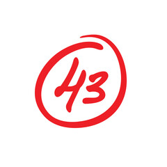 43 points test score, forty three points grade results, hand drawn vector illustration