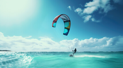 kite surfing on the beach - obrazy, fototapety, plakaty