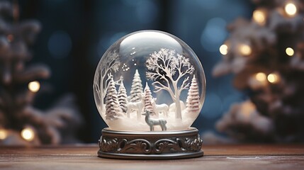 Fototapeta na wymiar Close-up of a delicate glass snow globe, a winter wonderland scene within.