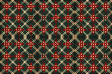Seamless coffee plaid pattern with Christmas decoration