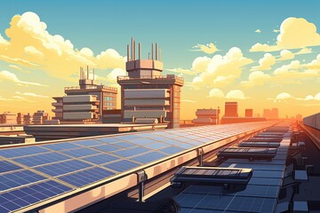 Solar panels on rooftops, harnessing clean energy from the sun.