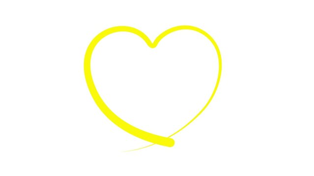 Animated yellow heart drawn with liquid effect. The effect of a drawing and disappearing brush stroke. Concept of love, volunteering, donation. Vector illustration isolated on the white background. Lo