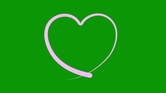 Animated pink heart drawn with liquid effect. The effect of a drawing and disappearing brush stroke. Concept of love, volunteering, donation. Vector illustration isolated on the green background. Loop