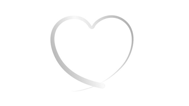 Animated silver heart drawn with liquid effect. The effect of a drawing and disappearing brush stroke. Concept of love, volunteering, donation. Vector illustration isolated on white background. Looped