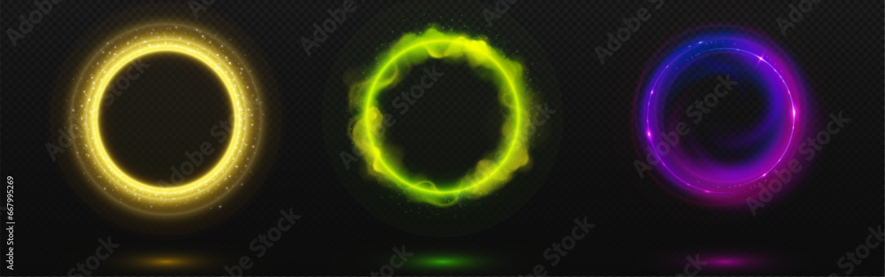 Poster magic energy effect circles set isolated on transparent background. vector realistic illustration of