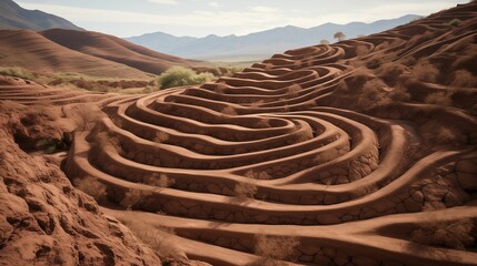 AI generated illustration of a winding road in a barren landscape - obrazy, fototapety, plakaty