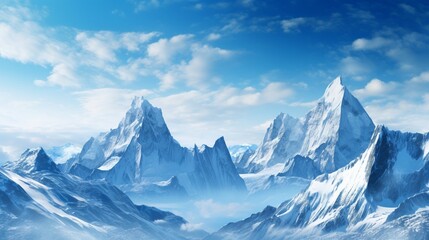 Fototapeta na wymiar Majestic mountains standing tall, their snow-covered peaks piercing a clear blue sky.