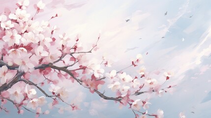 The delicate petals of a cherry blossom tree, swaying in a gentle spring breeze.