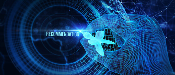 Business, Technology, Internet and network concept. The word Recommendation on the virtual screen. 3d illustration