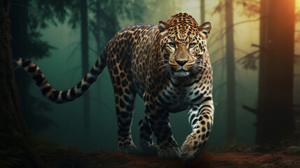 Epic walking Leopard sophistogrey 01 made with generative AI - obrazy, fototapety, plakaty