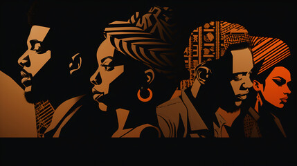 Portrait of young african people paper cut style