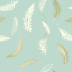 Mint and Gold Feathers Wallpaper Pastel Seamless Pattern