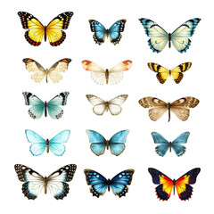 set of butterflies isolated