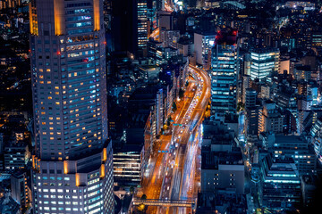 Aerial View of Shibuya, Tokyo, Japan at night