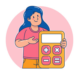 A woman carries a calculator