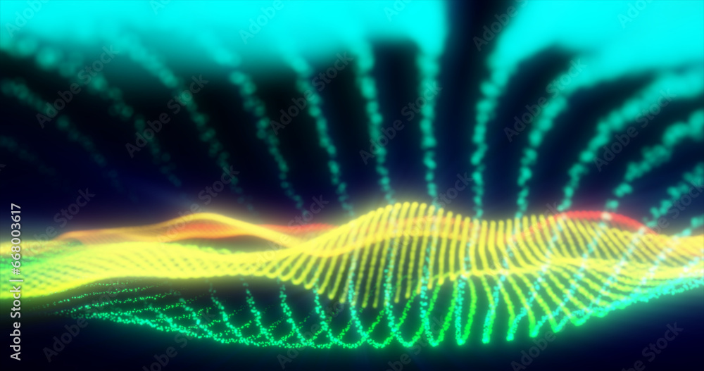 Poster Abstract rainbow energy magic waves from glowing particles and lines futuristic hi-tech background