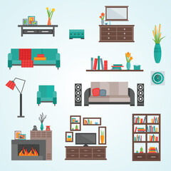 flat furniture interior icon set