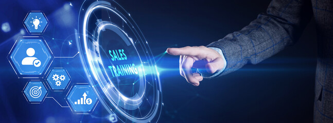 Sales training, Business development and marketing concept on virtual screen.