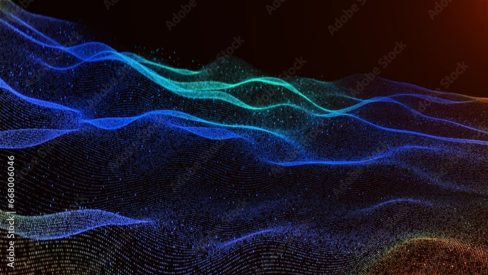 Aufkleber blue digital wave lines background. big data business science technology network grid particles conn