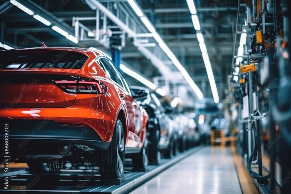 Poster assembly line for the production of modern cars. the final stage of assembly and testing during prod