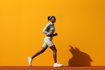 Fototapeta na wymiar Minimalistic, woman doing sports. Bright colors. Copy space.