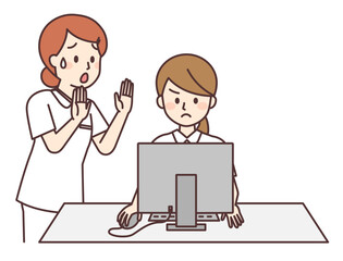 怒っている看護師と落ち着かせてようとする看護師