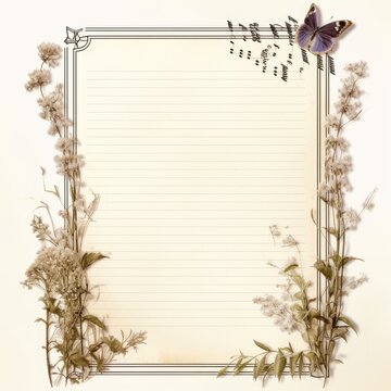 Note paper, picture frames, flowers, leaves, butterflies, musical notes