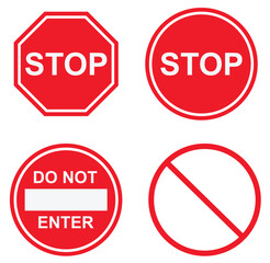 Set of red stop sign - obrazy, fototapety, plakaty