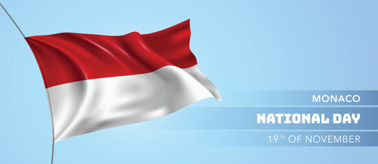 Monaco happy national day greeting card, banner vector illustration