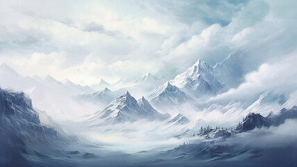 Fototapeta na wymiar Fog in winter snowy mountains