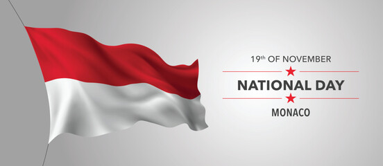 Monaco happy national day greeting card, banner with template text vector illustration