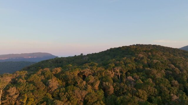 Beautiful Sunrise Sky Overlooking Binna Burra Mountain Hinterland, Queensland, High Level Drone, Slow Motion 4K