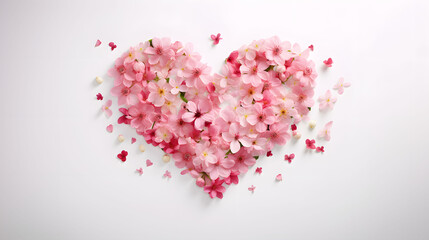 Minimal love concept of heart shaped made of spring floral flowers. Soft pastel colors. Creative Valentine's Day.