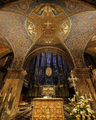 Ornately decorated interior of the Aachen Cathedral in Germany