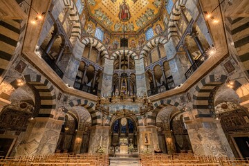 Ornately decorated interior of the Aachen Cathedral in Germany