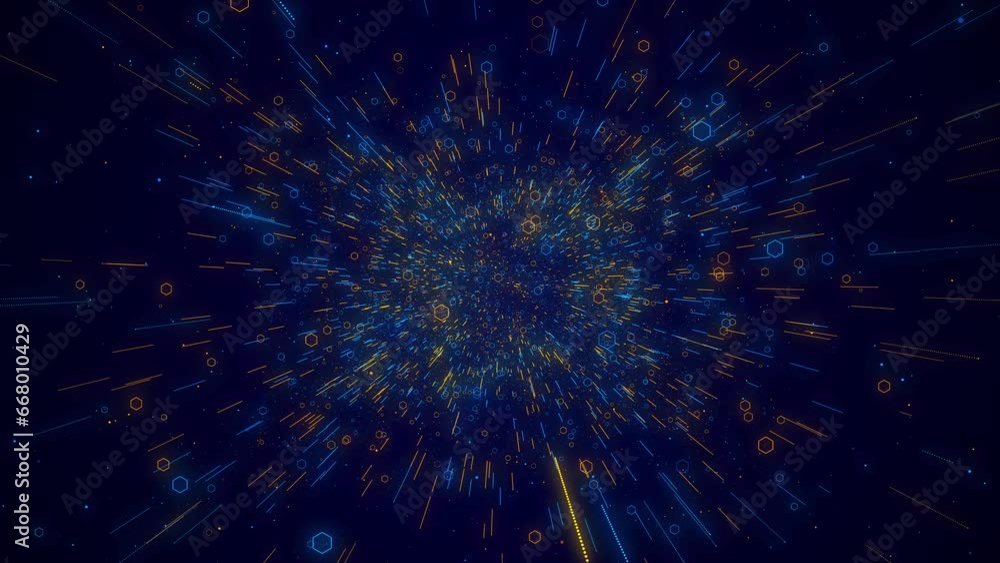 Poster 3d 4k sci-fi flying futuristic tunnel. deep tech abstract 3d. blockchain big data bitcoin wave techn