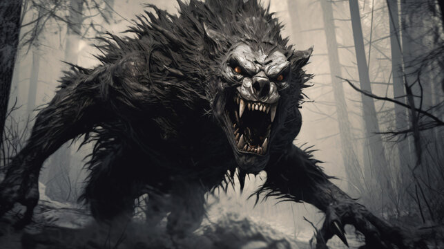 Digital painting of a werewolf