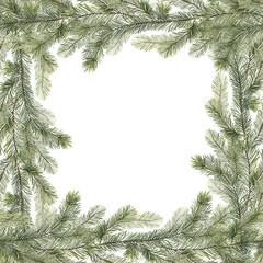 Christmas frame with fir branches. Winter holiday illustration.
