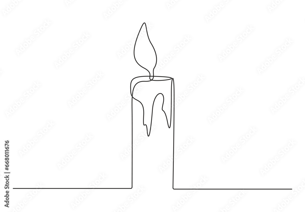 Poster continuous single line drawing of candle. isolated on white background vector illustration. premium 