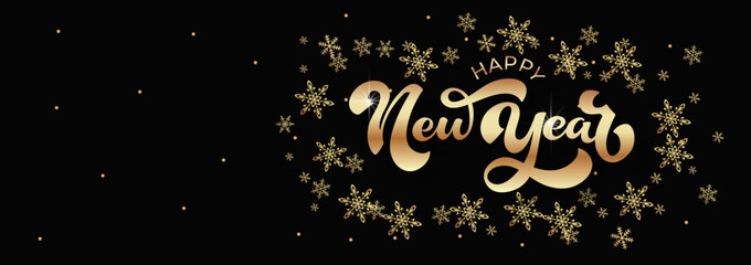 Happy New Year hand lettering calligraphy. Vector holiday illustration element. Typographic element