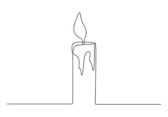Continuous single line drawing of candle. Isolated on white background vector illustration. Premium vector. 