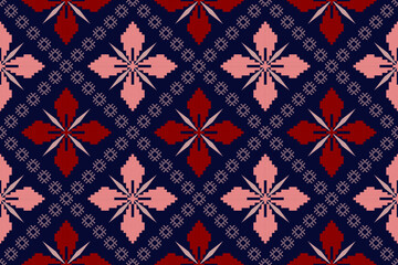 Indigo navy blue geometric traditional ethnic pattern Ikat seamless pattern border abstract design for fabric print cloth dress carpet curtains and sarong Aztec African Indian Indonesian