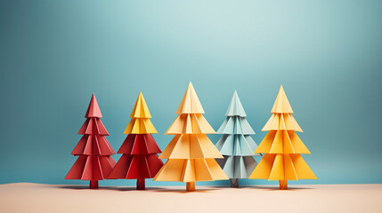 Obraz premium AI art Paper craft Christmas tree ペーパークラフト クリスマスツリー