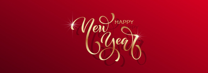 Happy New Year hand lettering calligraphy. Vector holiday illustration element. Typographic element