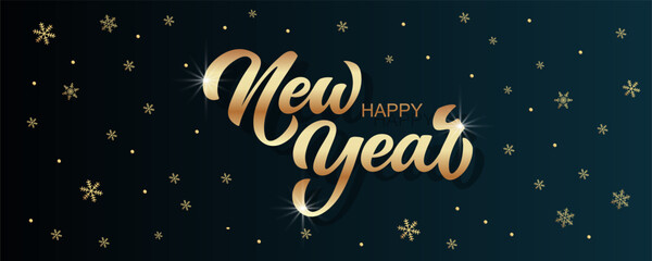 Fototapeta na wymiar Happy New Year hand lettering calligraphy. Vector holiday illustration element. Typographic element